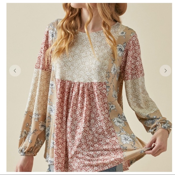 Long Sleeves Color Block Boho Chic Floral Top - Picture 8 of 8